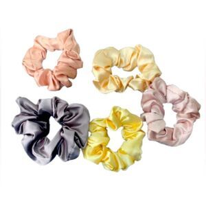 Set of 5 Satin Scrunchies in Pastel Colors Peach Blush Champagne Yellow Lilac